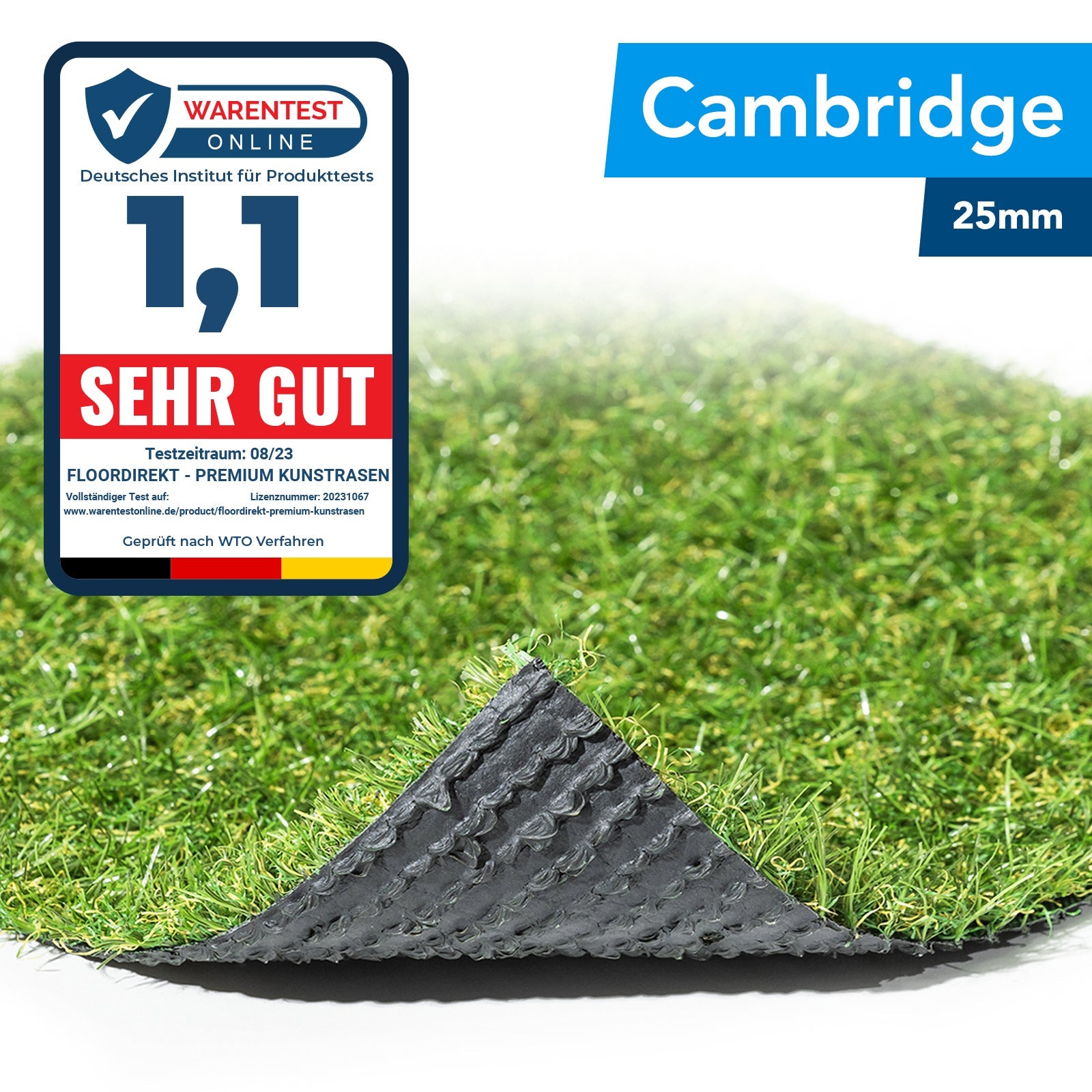 ✂ Kunstrasen Cambridge | Höhe: 25 mm | Gewicht: 1500 g/m²