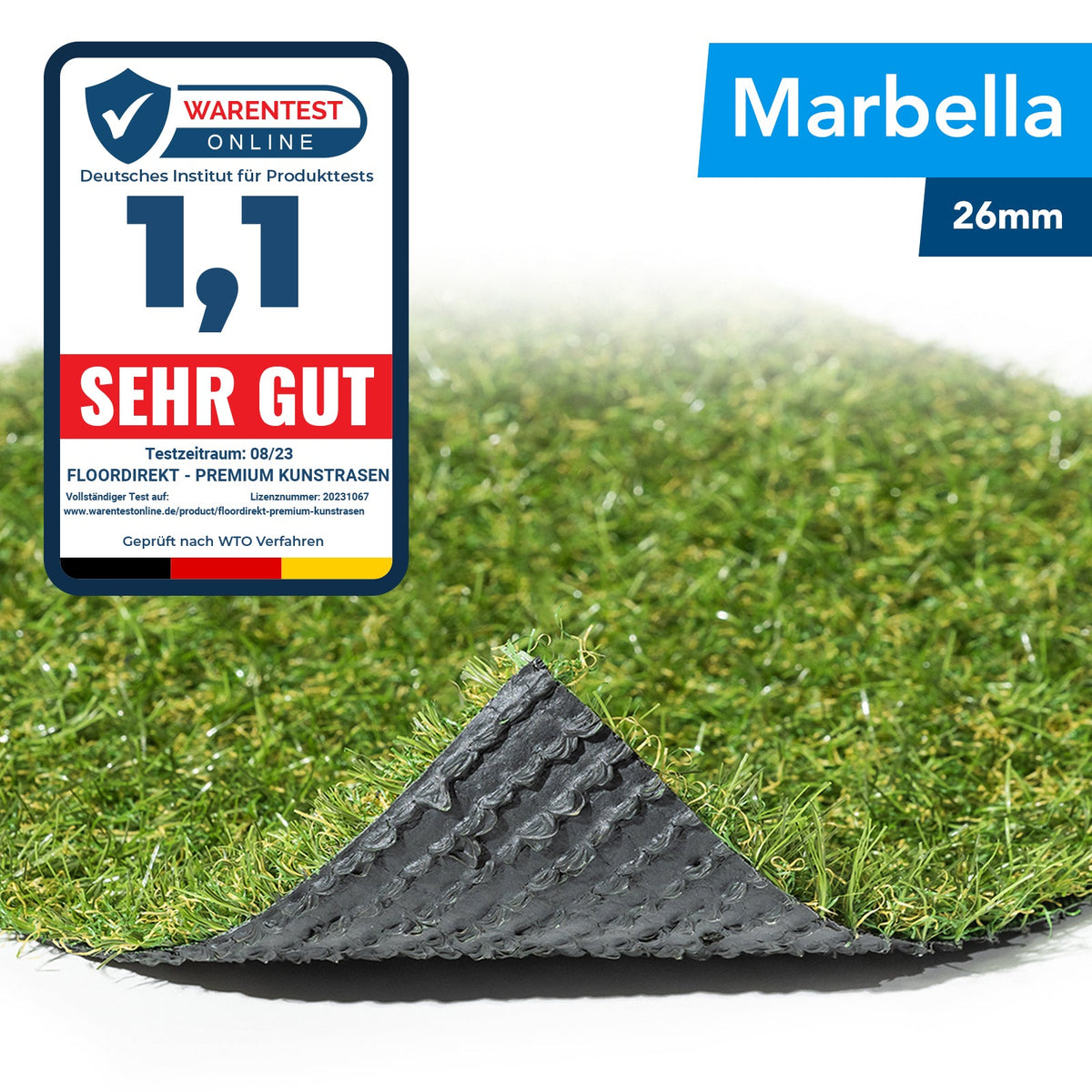 ✂ Kunstrasen Marbella | Höhe: 26 mm | Gewicht: 1500 g/m²