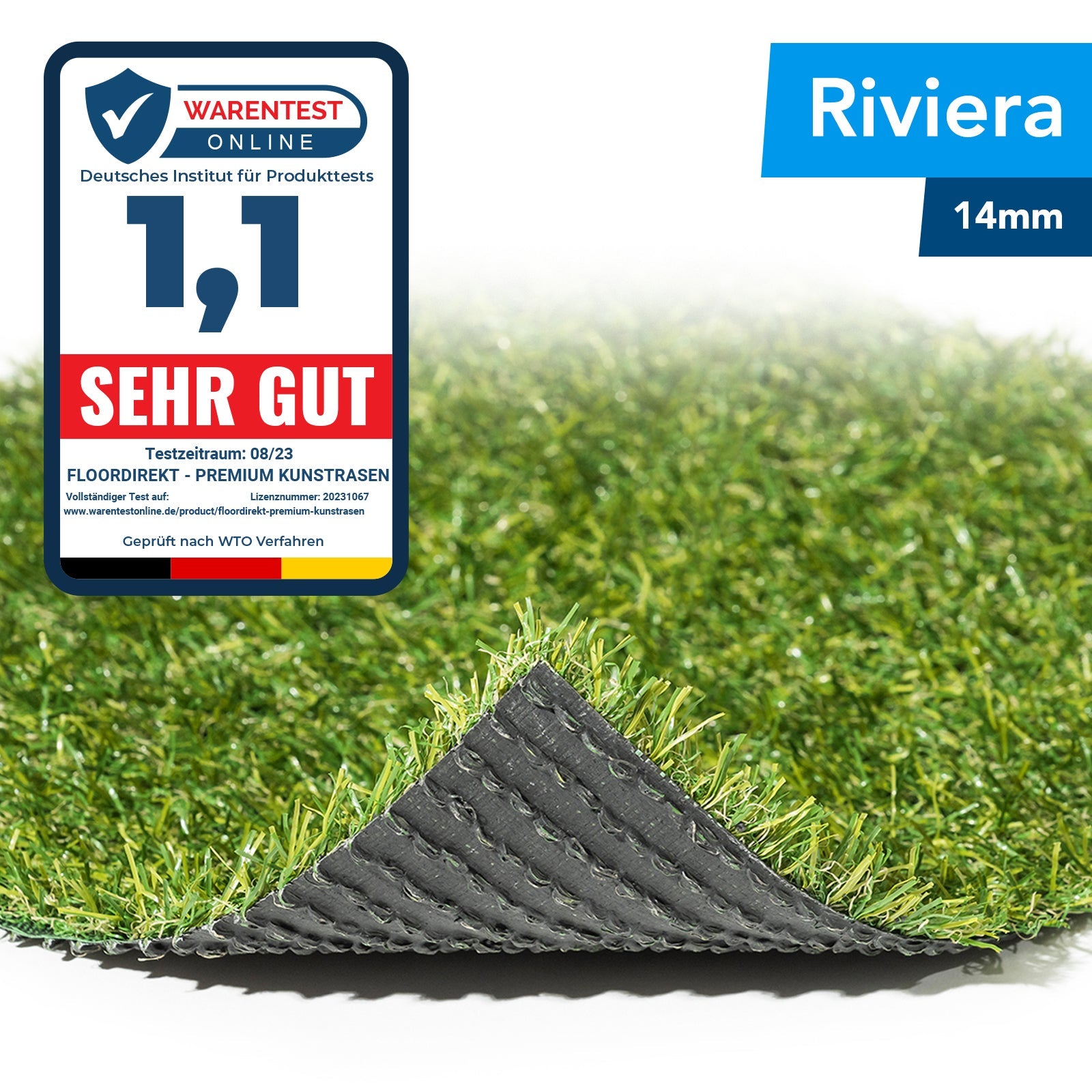 ✂ Kunstrasen Riviera | Höhe: 14 mm | Gewicht: 1300 g/m²