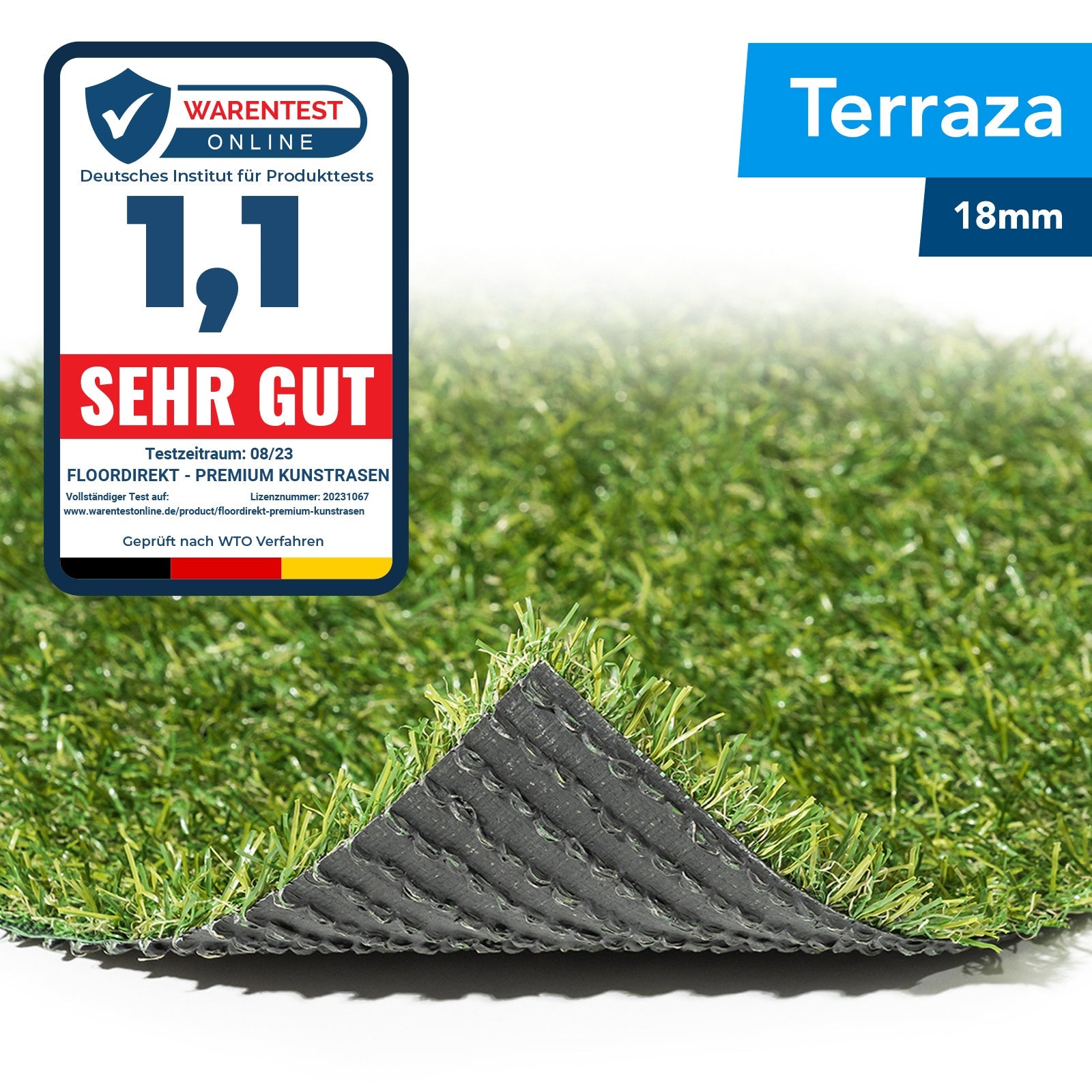 ✂ Kunstrasen Terraza | Höhe: 18 mm | Gewicht: 1400 g/m²