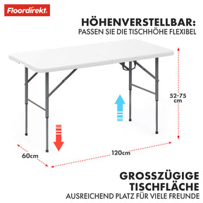 Klapptisch | Fukui | Wetterfest, Stabil und Mobil für Innen- und Außenbereiche | 120 x 60 cm