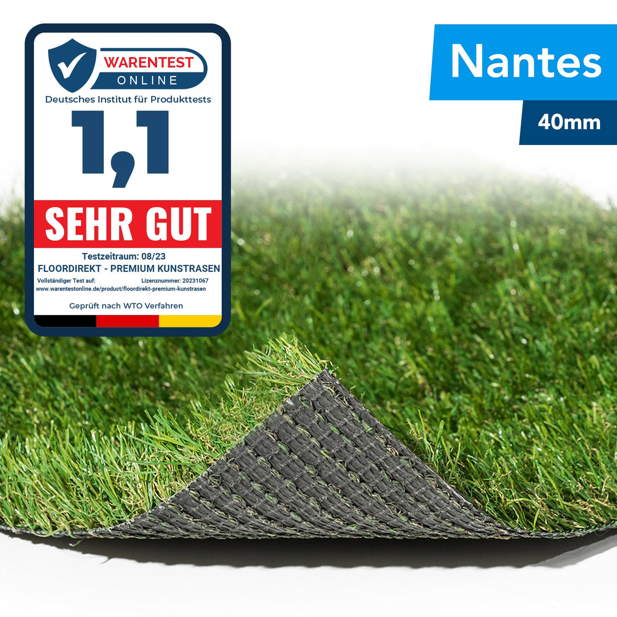 ✂ Kunstrasen Nantes | Höhe: 40 mm | Gewicht: 2100 g/m²